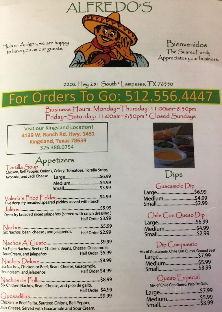 Alfredo's Mexican Restaurant - Kingsland, TX