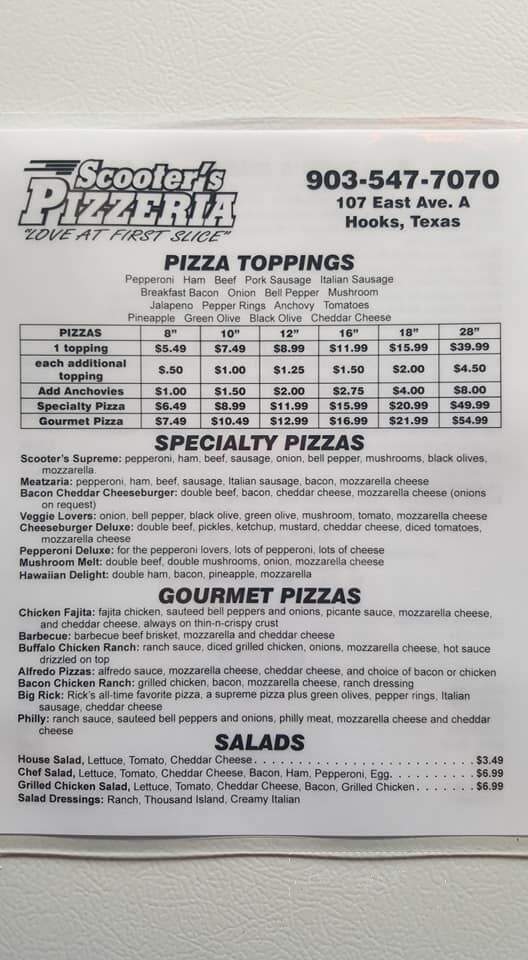 Scooter's Pizzeria - Hooks, TX