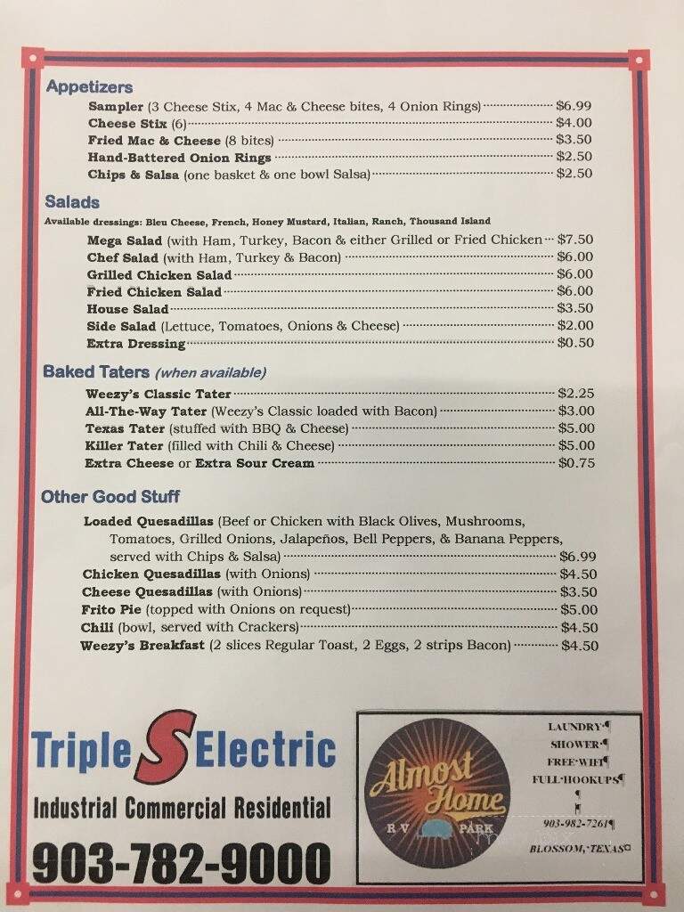 Weezy's Restaurant - Blossom, TX