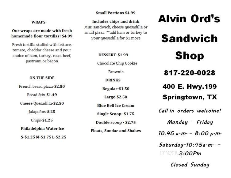 Alvin Ord's Sandwich Shop - Springtown, TX