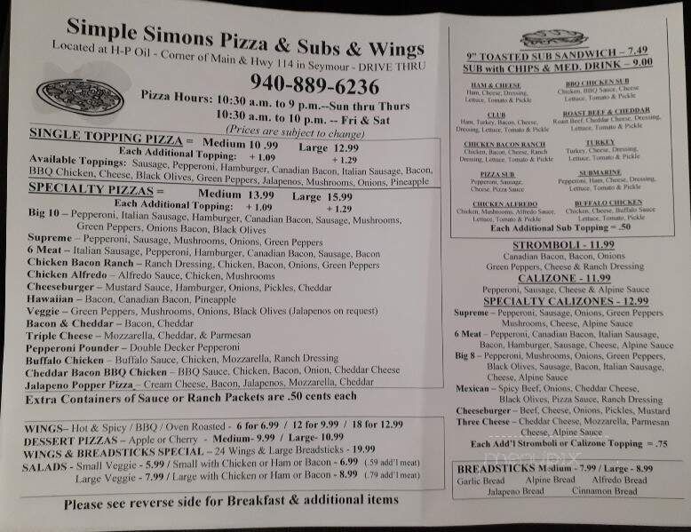 Simple Simon's Pizza - Seymour, TX