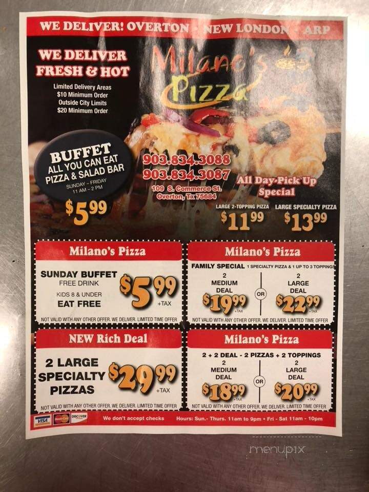 Milanos Pizza - Overton, TX